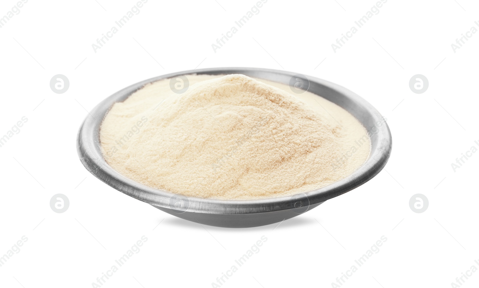 Photo of Bowl of agar-agar powder isolated on white