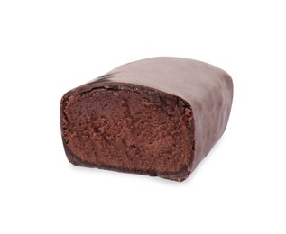 Delicious cut glazed cheese with cocoa isolated on white