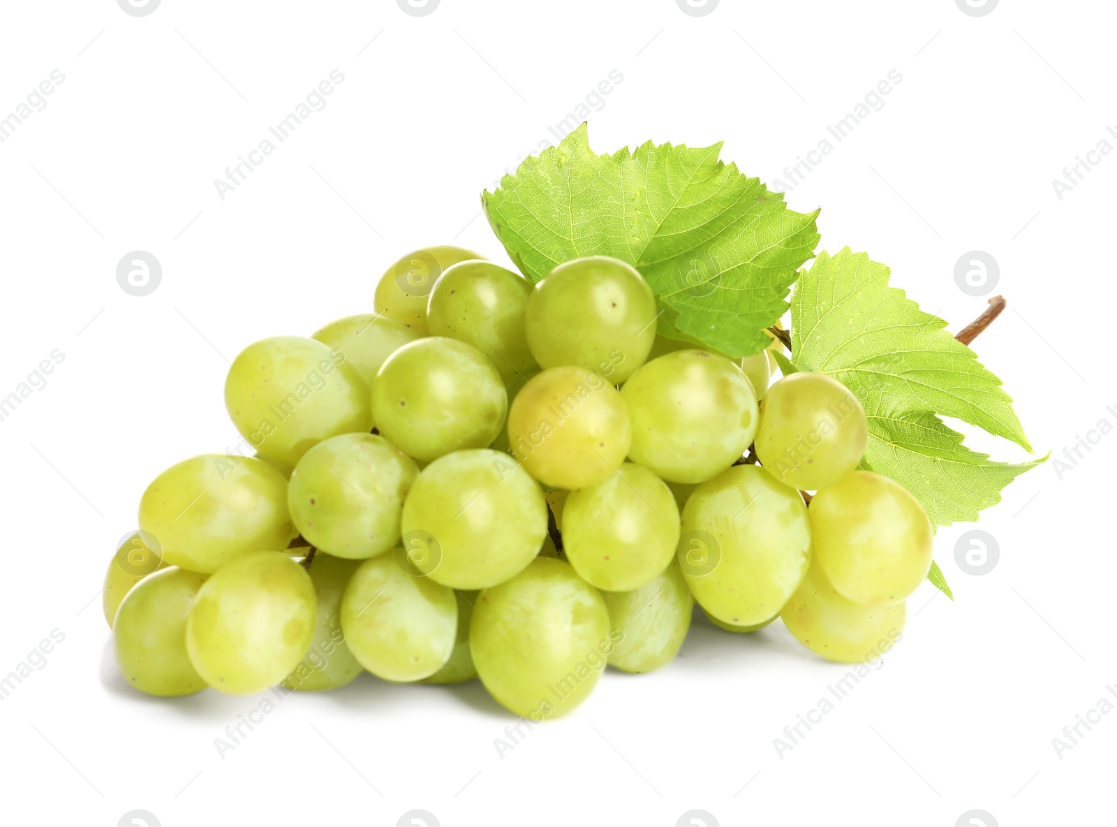 Photo of Bunch of green fresh ripe juicy grapes isolated on white