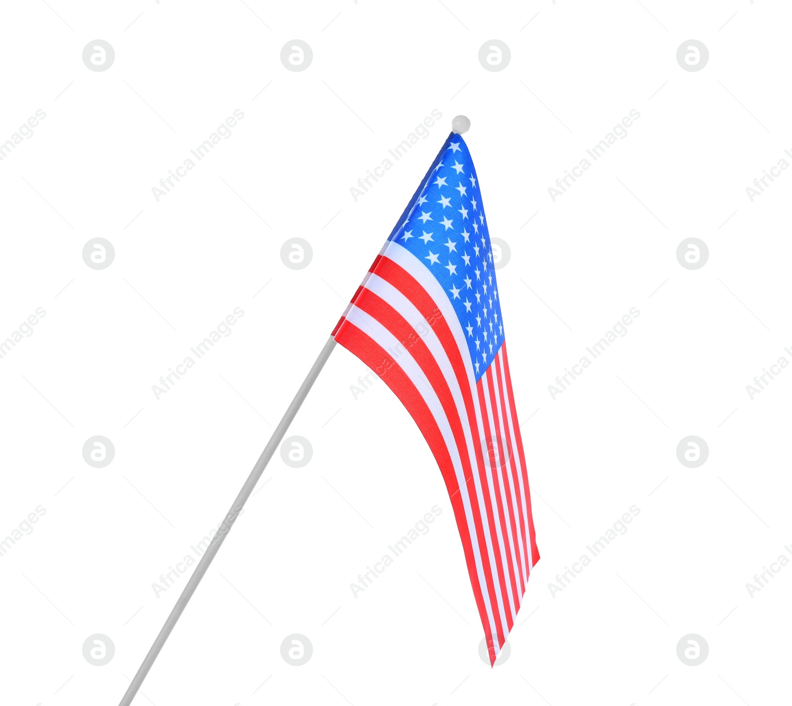 Photo of American flag on white background. National symbol