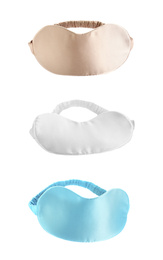 Image of Set of sleeping eye masks on white background