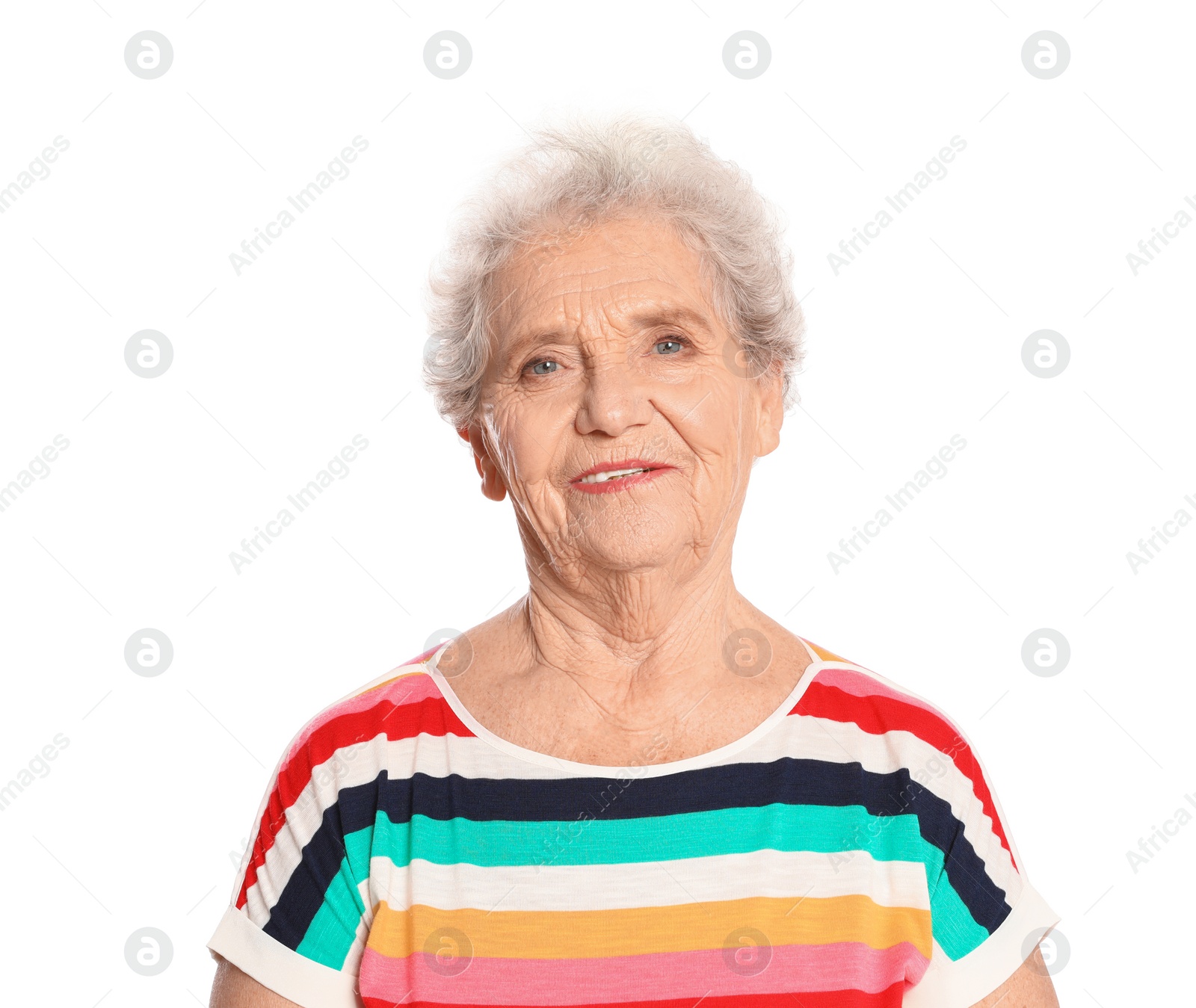 Photo of Portrait of elderly woman on white background