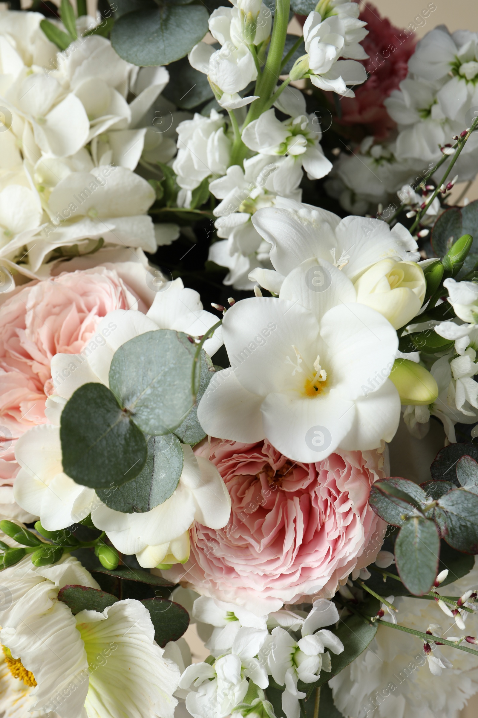 Photo of Bouquet of beautiful flowers as background, closeup