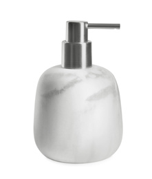 Modern marble soap dispenser isolated on white