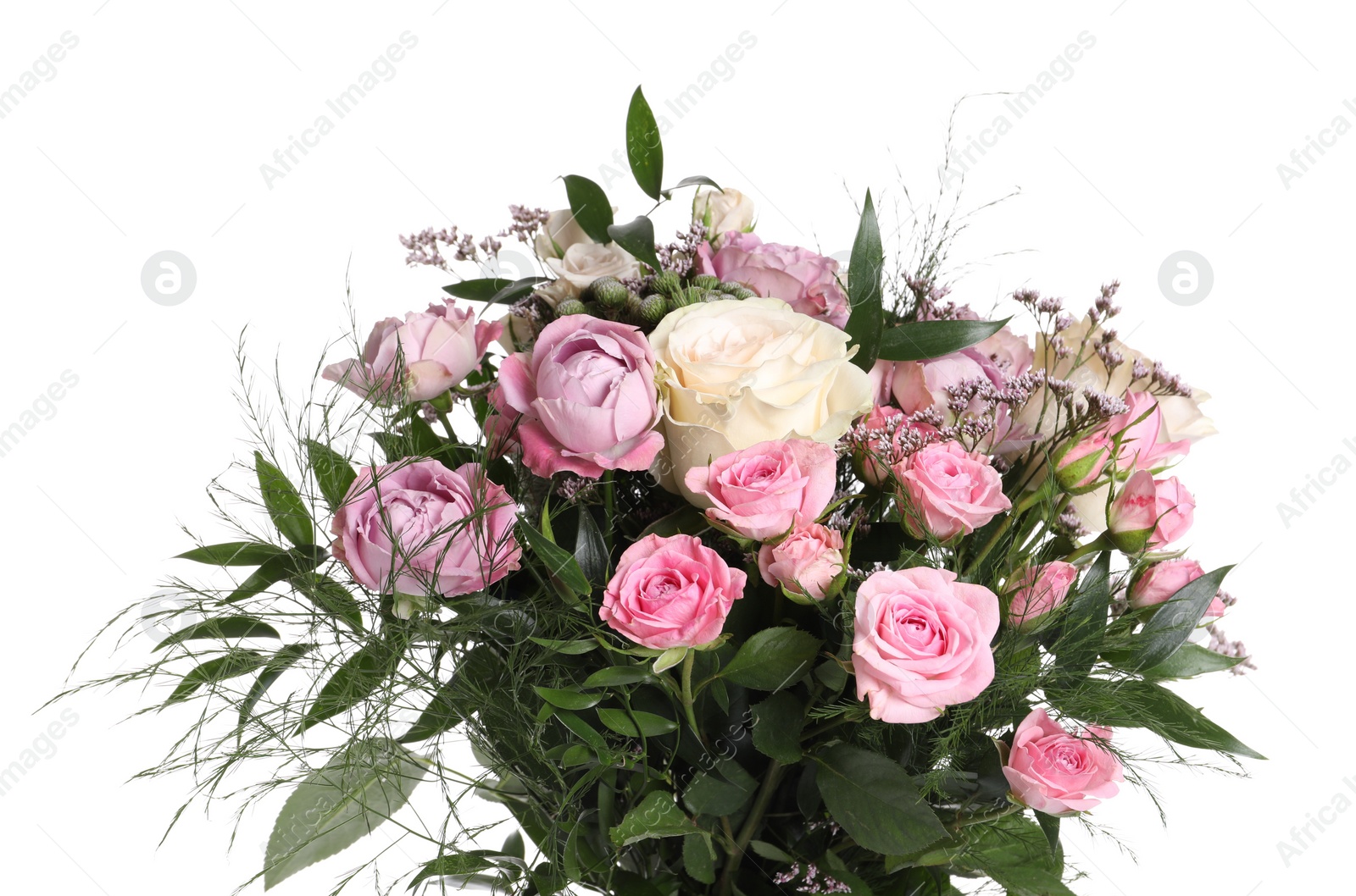 Photo of Beautiful bouquet with roses isolated on white