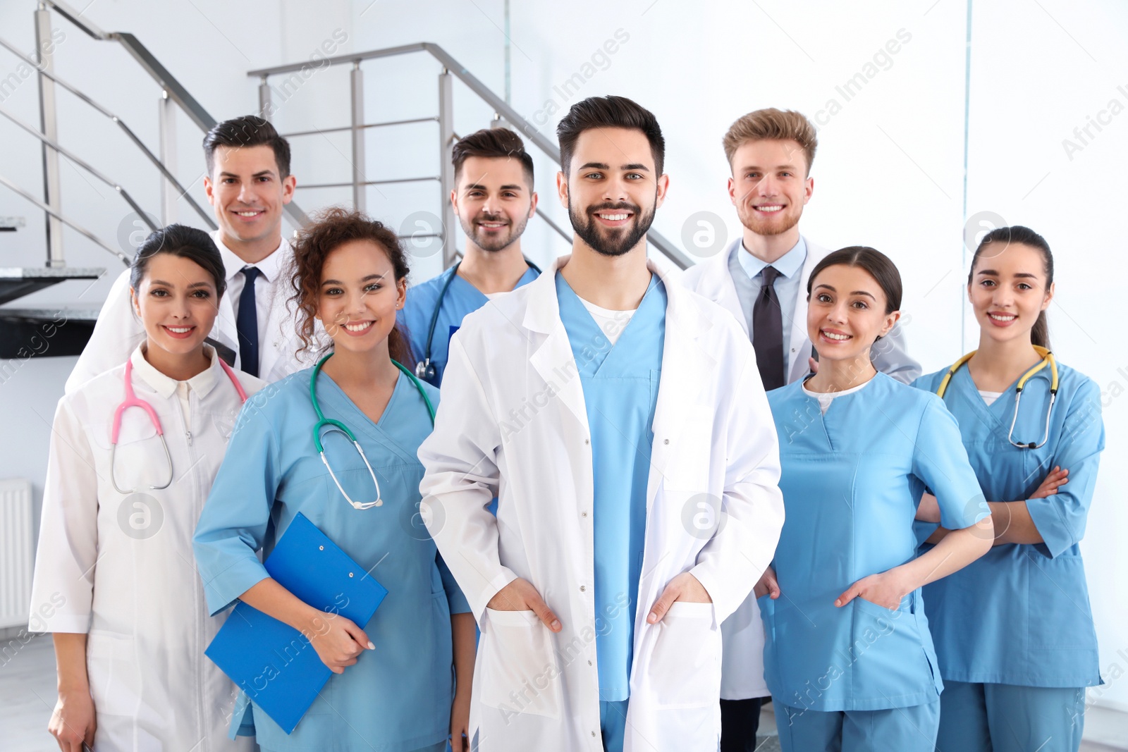 Photo of Team of medical workers in hospital. Unity concept