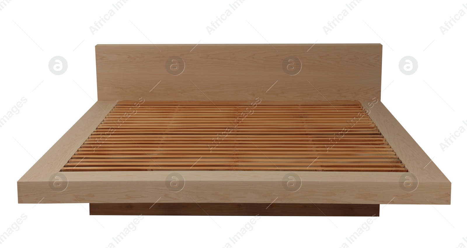 Image of New wooden bed frame on white background