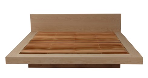 Image of New wooden bed frame on white background