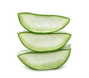 Slices of aloe vera on white background