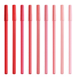 Image of Set with lip pencils of different shades on white background. Decorative cosmetics