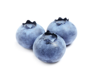 Photo of Tasty fresh ripe blueberries on white background