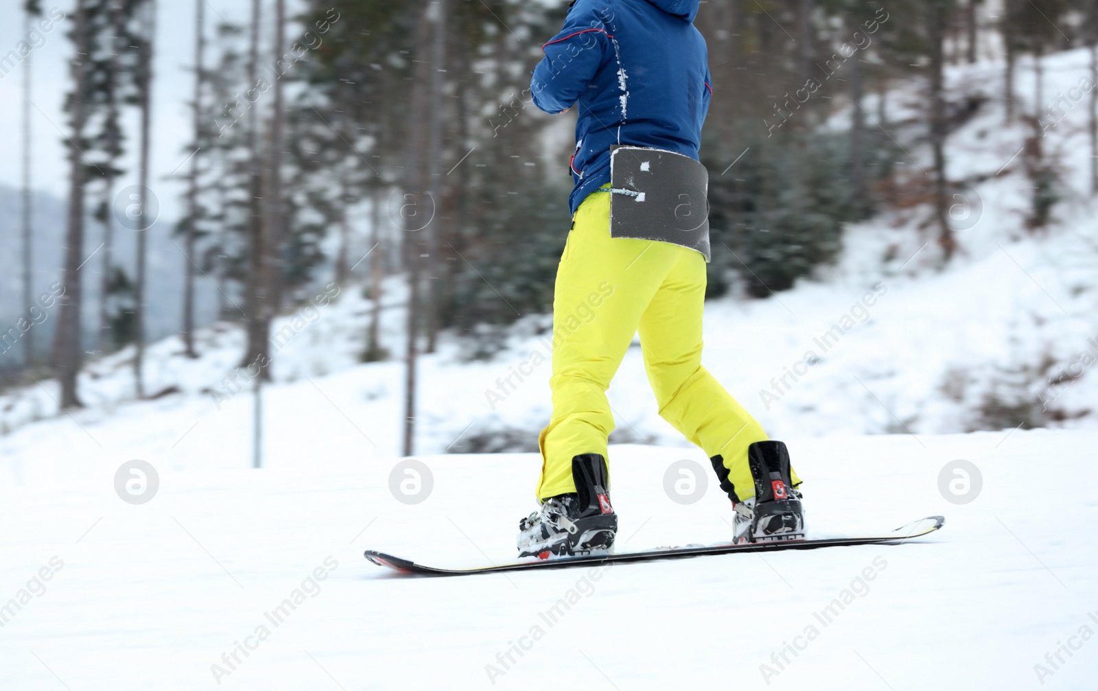 Photo of Snowboarder on slope at resort. Winter vacation