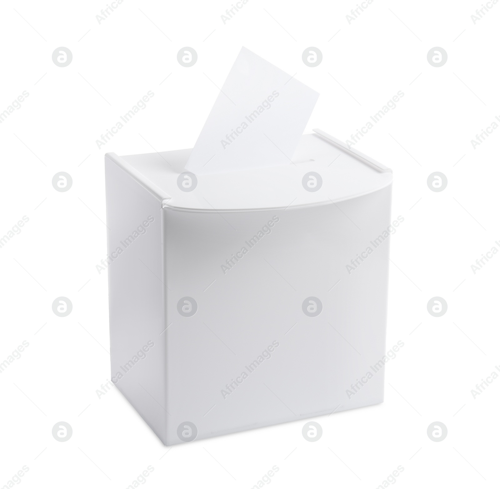 Photo of Ballot box with vote isolated on white. Election time