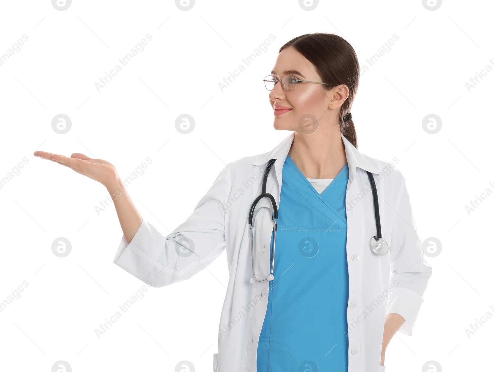 Photo of Portrait of doctor with stethoscope on white background