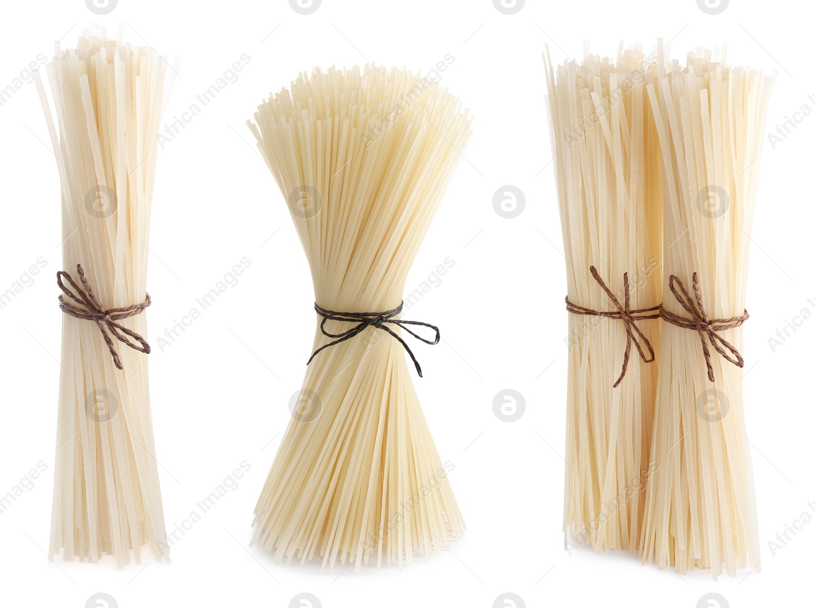 Image of Set with dried rice noodles on white background