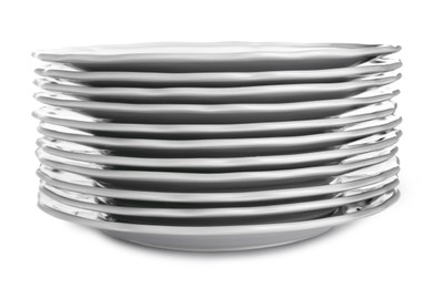 Photo of Stack of ceramic plates on white background