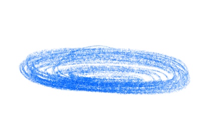 Photo of Blue pencil scribble on white background, top view