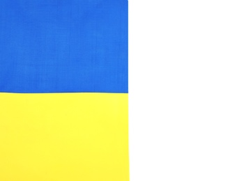 National flag of Ukraine isolated on white, top view