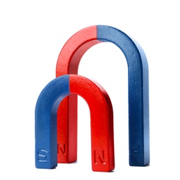 Photo of Red and blue horseshoe magnets isolated on white