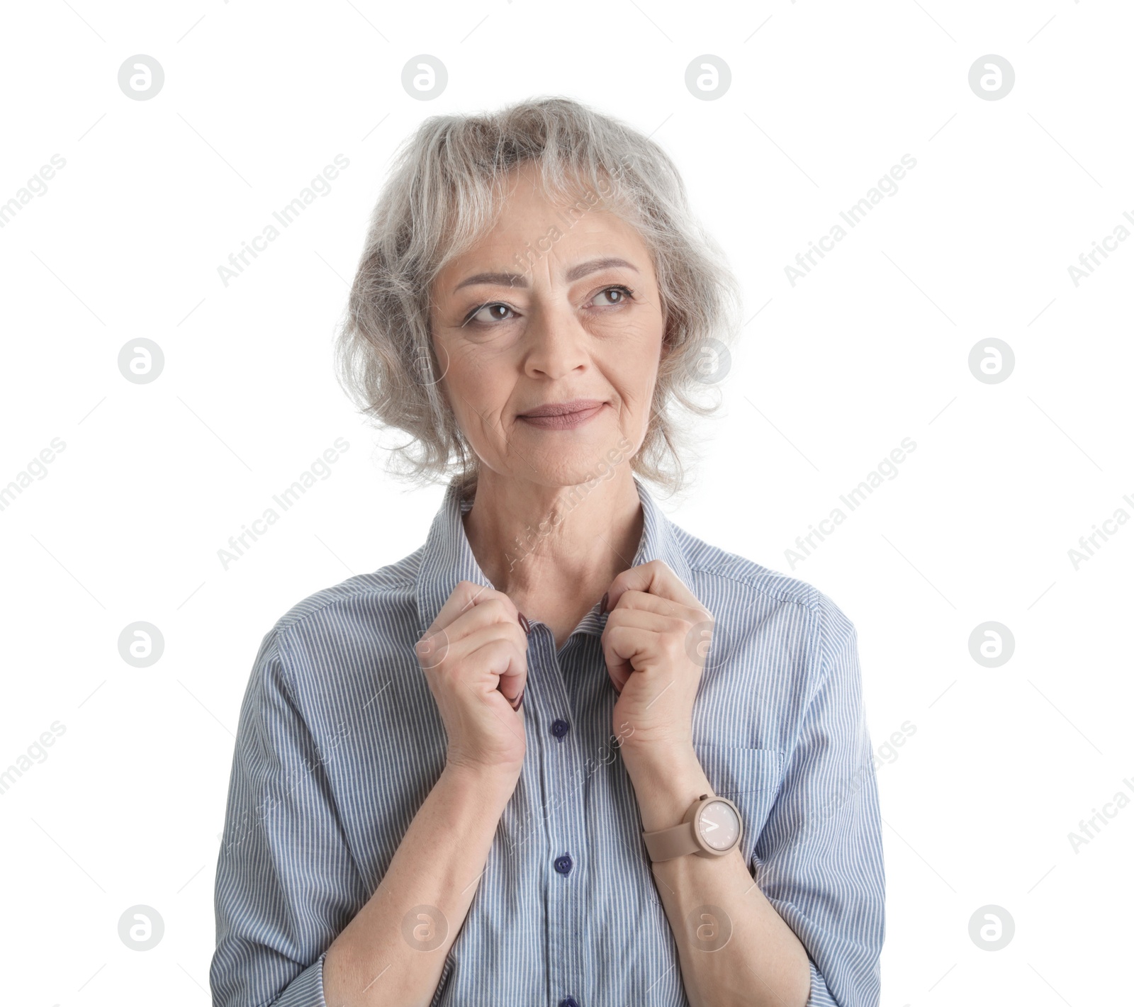 Photo of Portrait of mature woman isolated on white