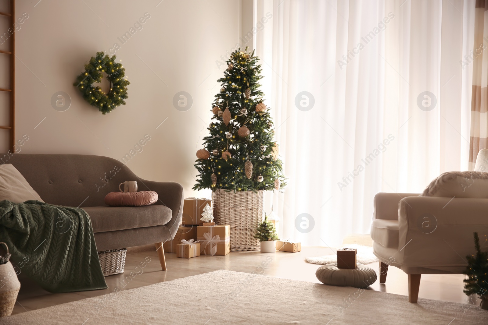 Photo of Beautiful living room interior decorated for Christmas