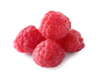 Photo of Delicious sweet ripe raspberries isolated on white