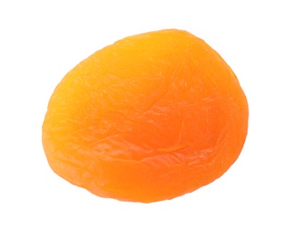 Tasty apricot on white background, top view. Dried fruit as healthy food