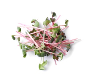 Pile of fresh microgreen isolated on white, top view