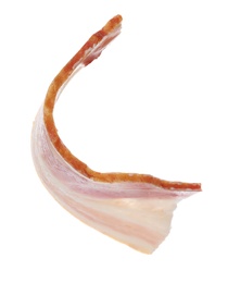 Photo of Cut fresh tasty bacon on white background