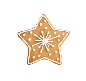 Photo of Tasty star shaped Christmas cookie isolated on white