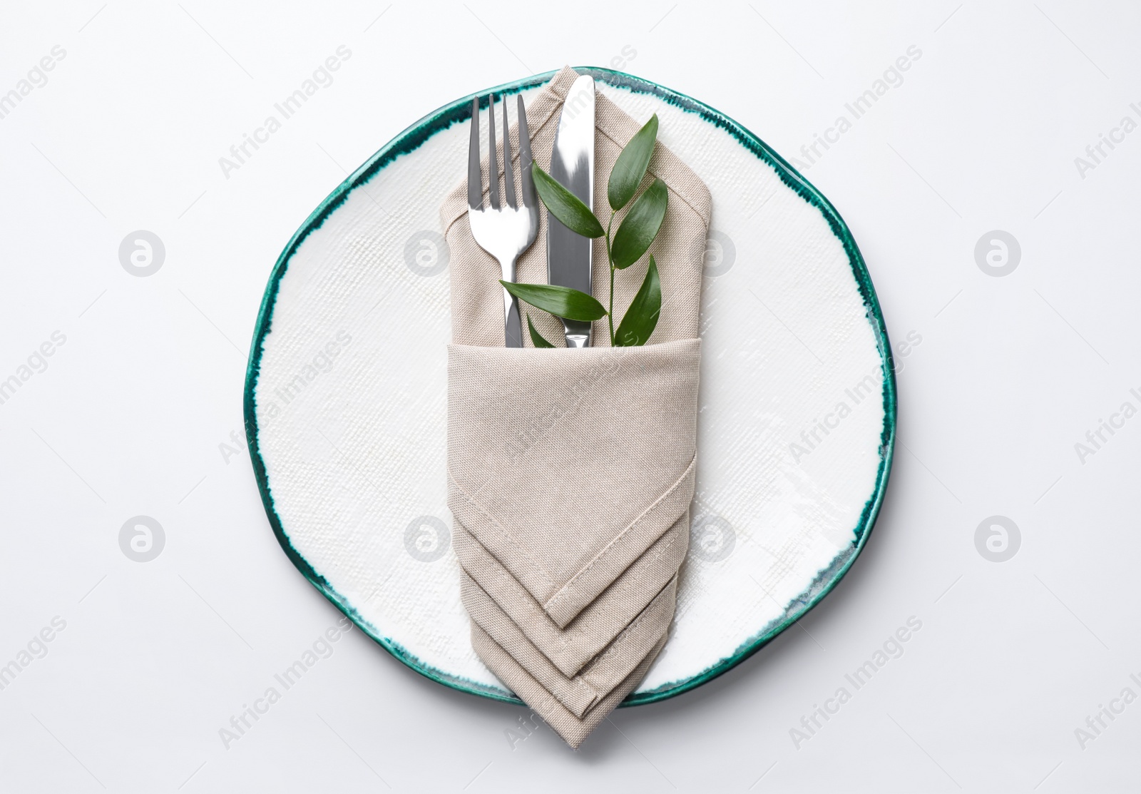 Photo of Stylish elegant table setting on white background, top view