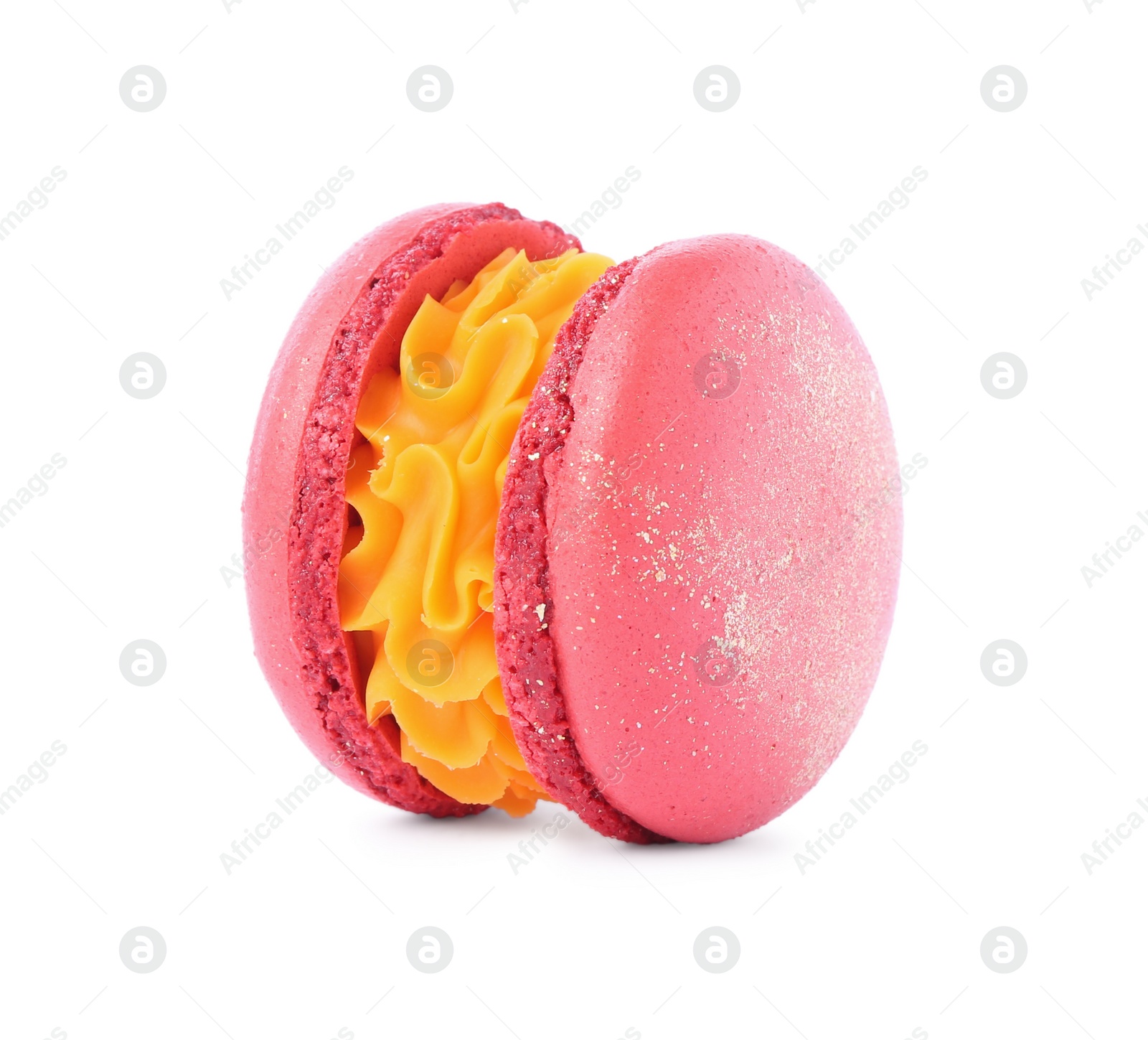 Photo of One delicious sweet macaron isolated on white