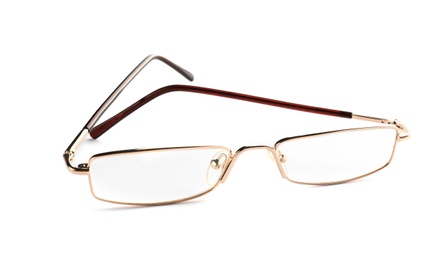 Photo of Glasses with corrective lenses on white background. Vision problem