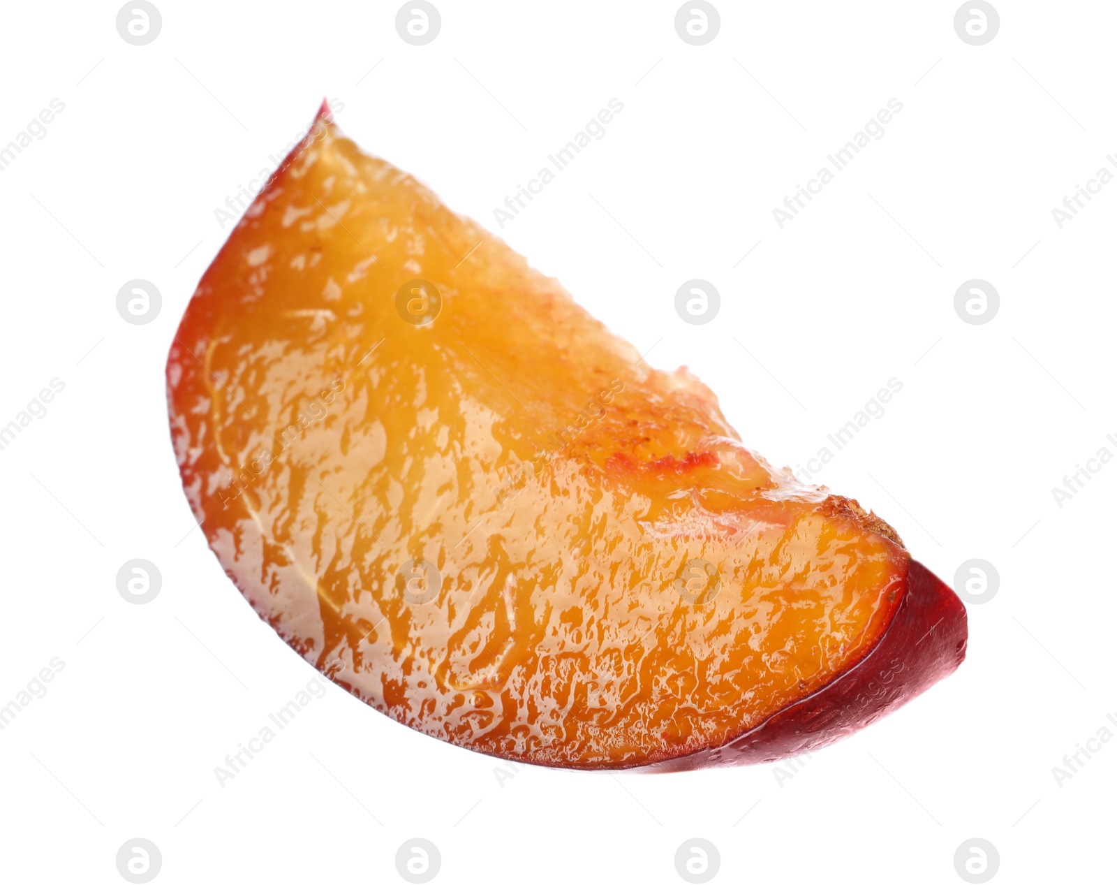 Photo of Piece of fresh plum on white background