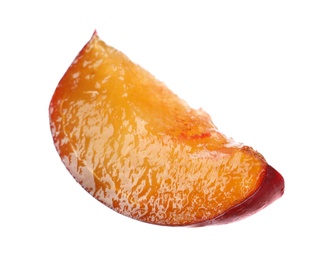 Photo of Piece of fresh plum on white background