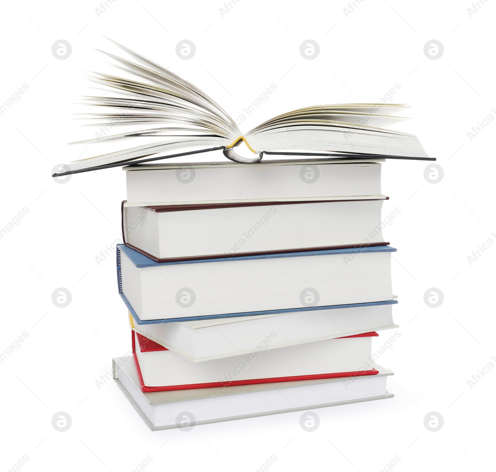 Photo of Stack of hardcover books isolated on white