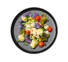 Photo of Delicious salad with cauliflower and tomato isolated on white, top view