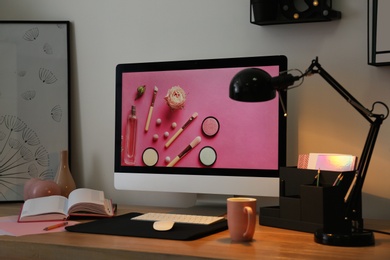 Modern workplace interior with computer on table