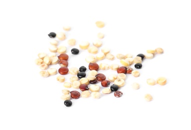 Photo of Mixed raw quinoa seeds on white background