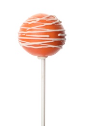 Photo of Delicious bright cake pop on white background