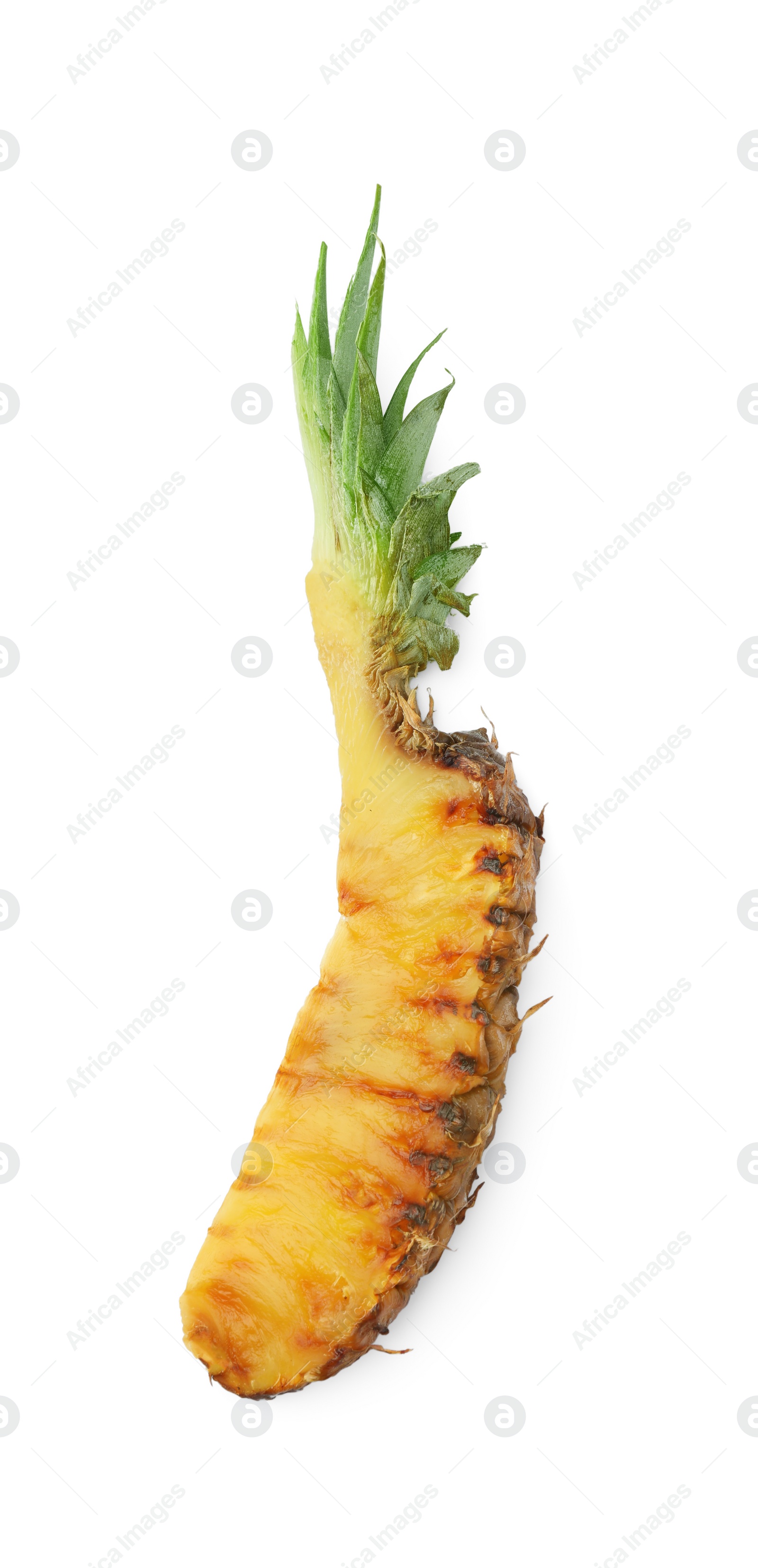 Photo of Piece of tasty grilled pineapple isolated on white, top view