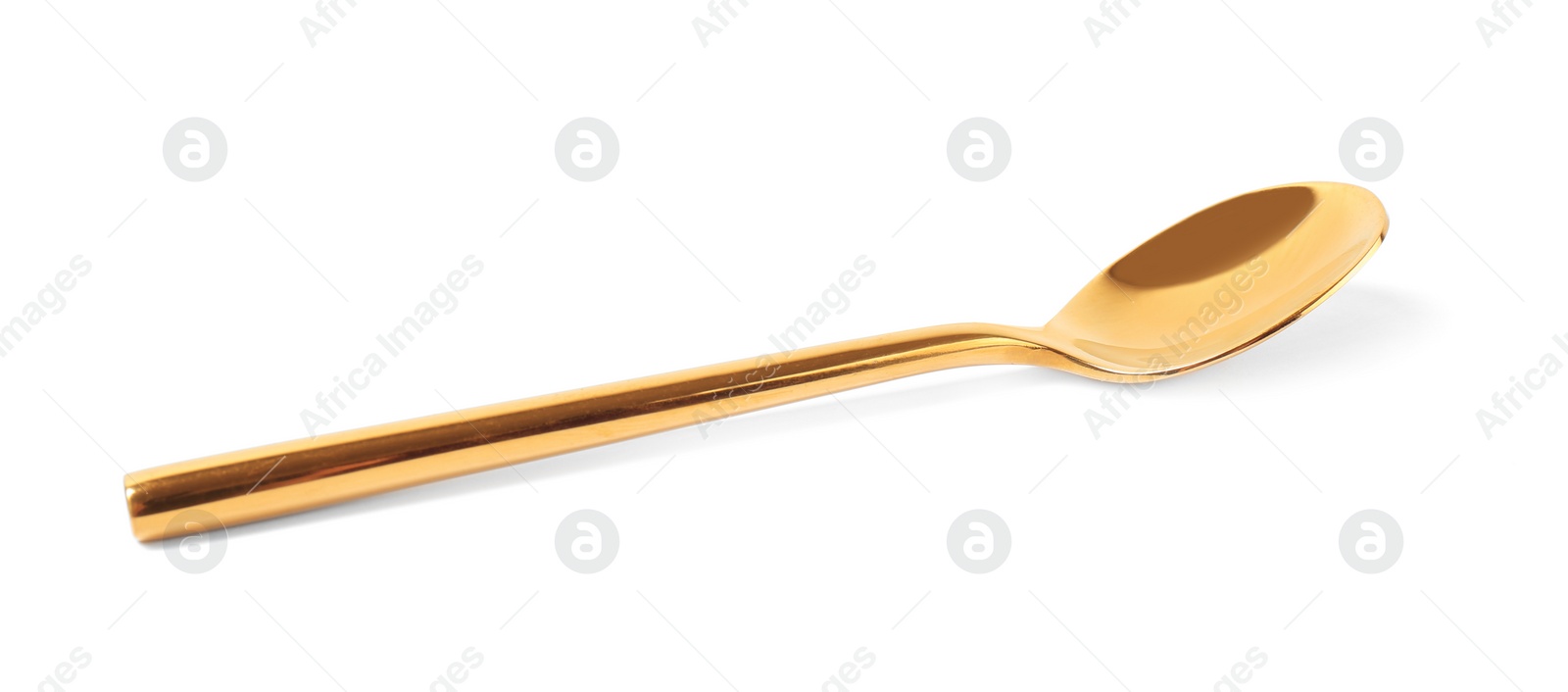 Photo of Stylish clean gold spoon on white background