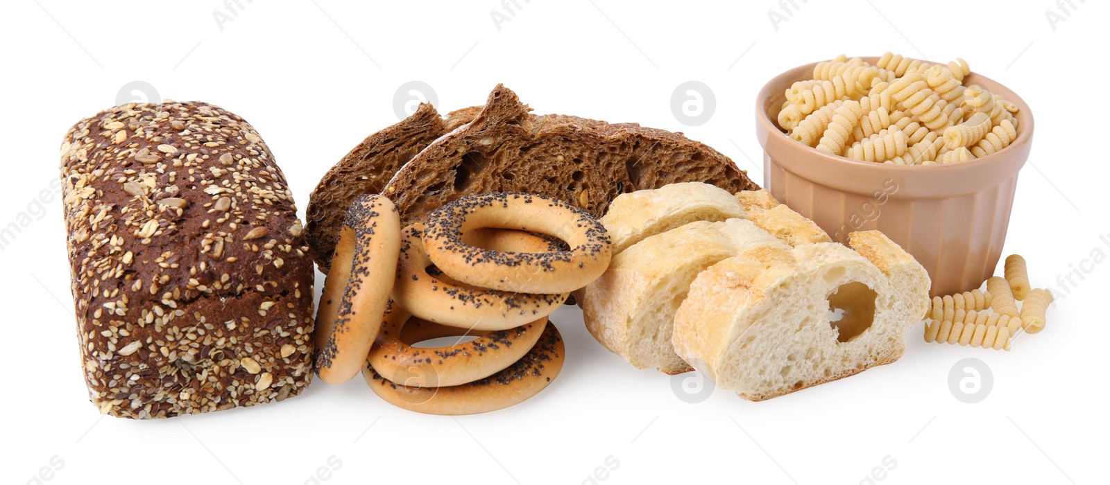 Photo of Different gluten free products on white background