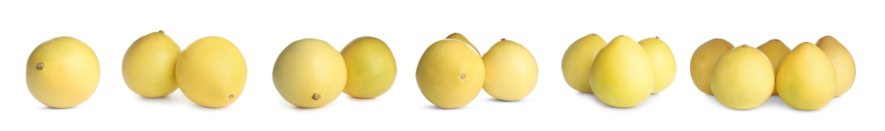 Image of Set of fresh pomelo fruits on white background