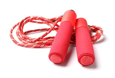 Photo of Jump rope on white background. Sports equipment