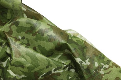 Photo of Camouflage fabric isolated on white, top view