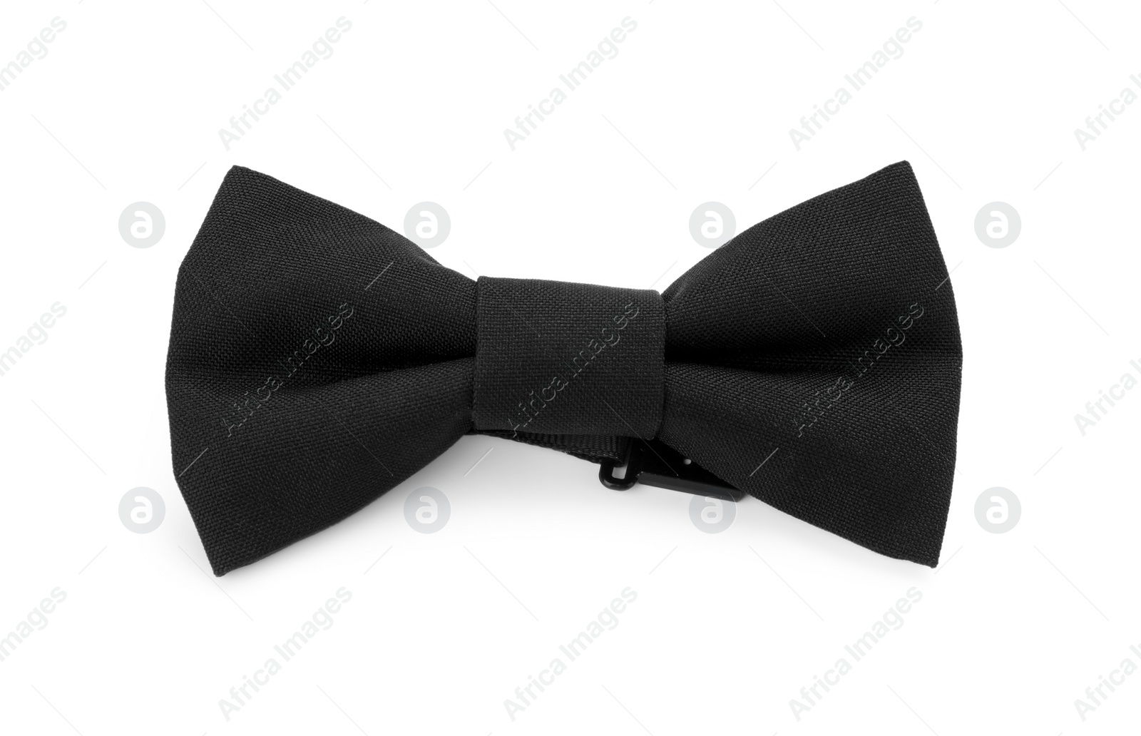 Photo of Stylish black bow tie on white background, top view