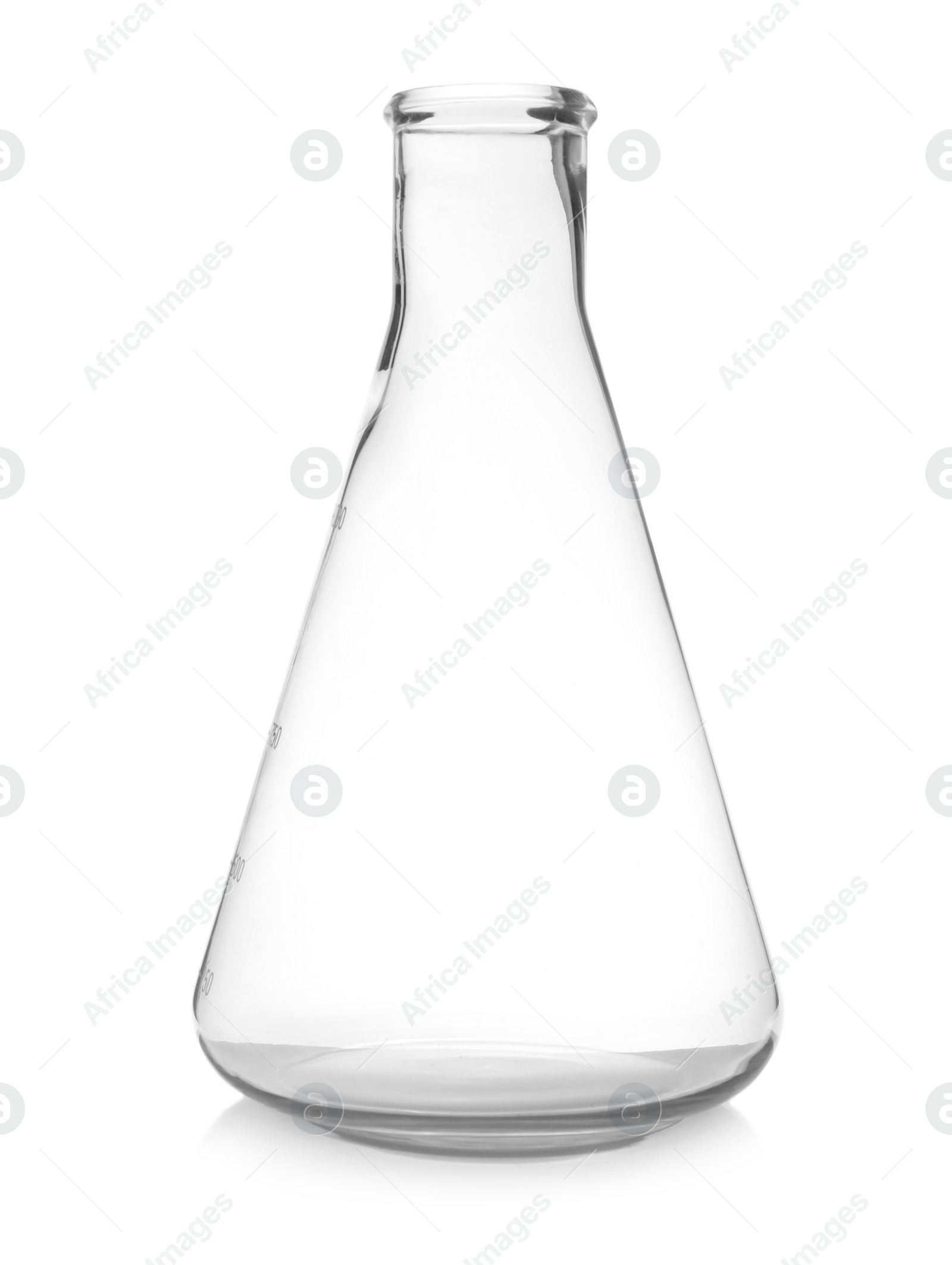 Photo of Clean empty conical flask isolated on white