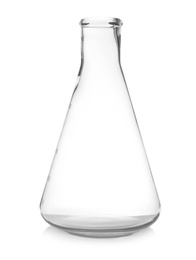 Clean empty conical flask isolated on white