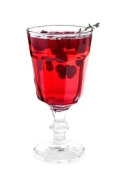 Delicious Christmas liqueur in glass on white background